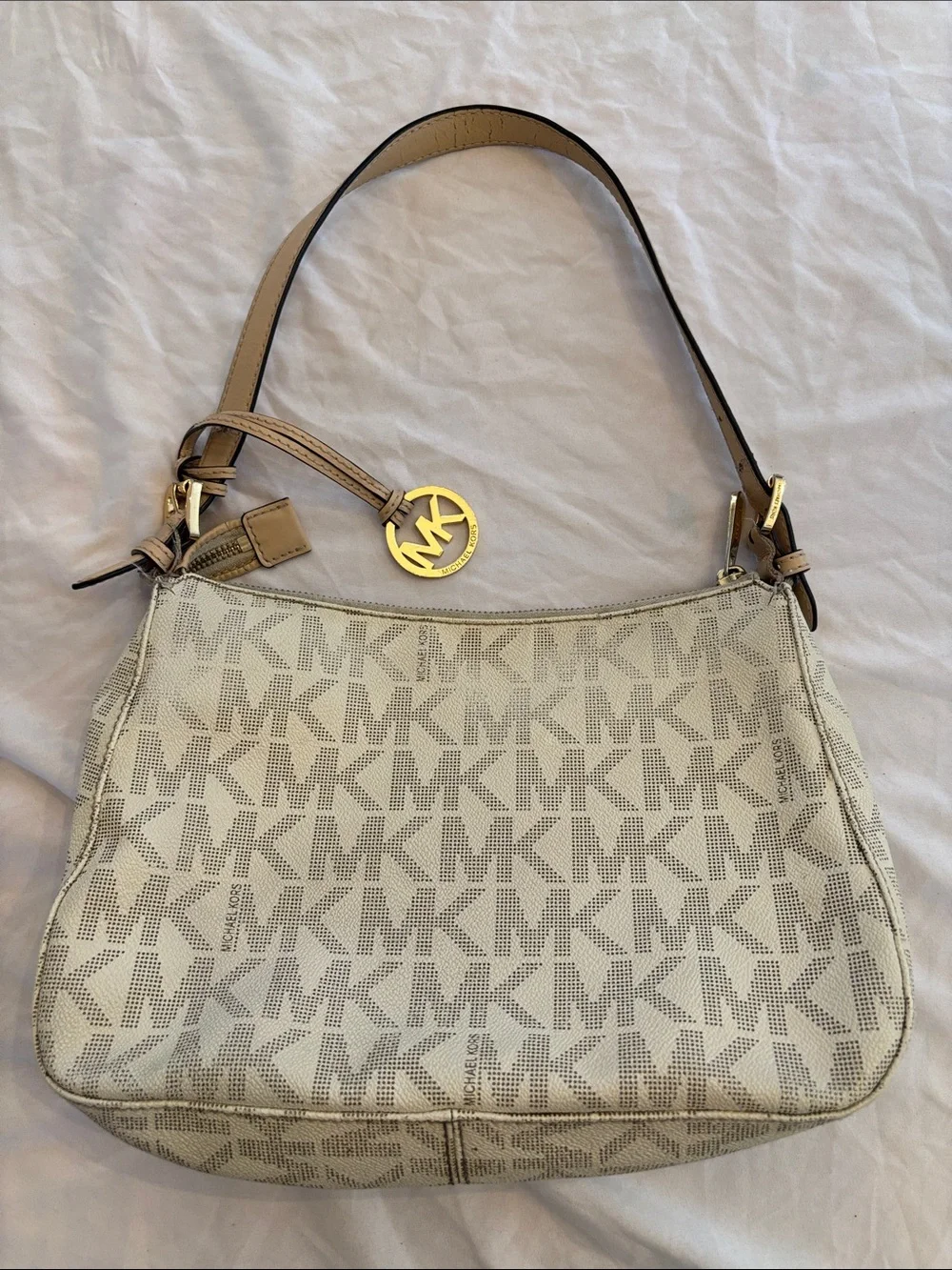 Michael Kors Off-White MK Monogram Shoulder Bag & Matching Zip Wallet Set
